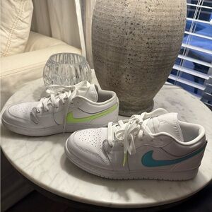 Nike Jordan 1 low white neon 7y boys which is also US 8.5 women